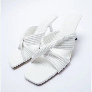 Zara White Pleated Heeled Sandal EU 40
